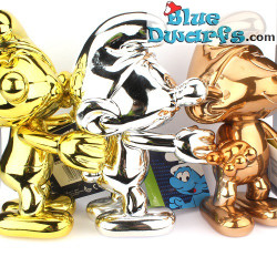 Plastic beweegbare smurf *Global Smurday smurf* (+/- 30 cm)
