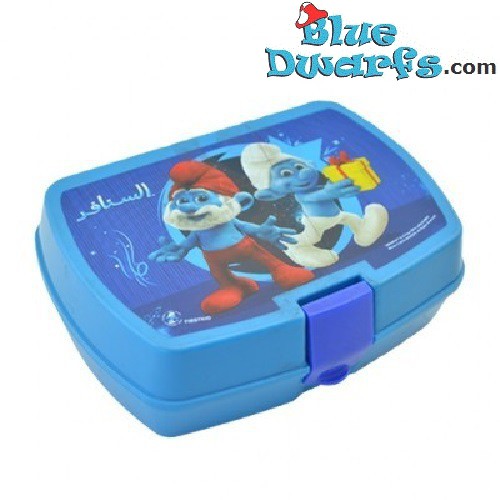Lunchbox: Jokey and papa Smurf  *Arabic* (+/- 17,5 x 13 x 5 cm)