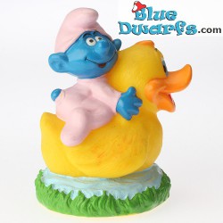 Smurf with duck *Candytopper* (BIP Holland, +/- 8cm)
