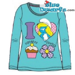 Pitufina camiseta *I Love cupcakes/ flowers* (Talla 128)