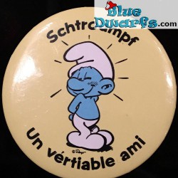 Spilla a bottone dei puffi: "Schtroumpf un vertiable ami" (+/- 5cm)