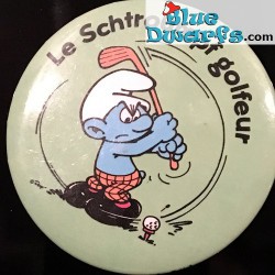 Spilla a bottone dei puffi: "Le schtroumpf golfeur" (+/- 5cm)