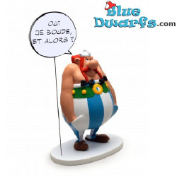 Obelix met tekstballon: Qui je boude, et alors? (Plastoy 2017)
