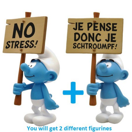 PLA0181+PLA182: Puffo dimostrante "No Stress + Je Pense donc je schtroumpf" (2018)