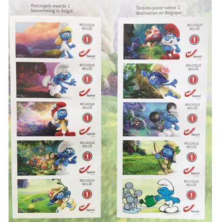 10 timbres-poste autocollants *les schtroumpfs*