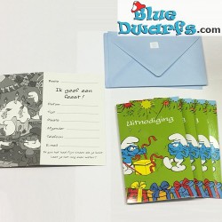 6 x invitation cards smurfs "Kom je op mijn feest"