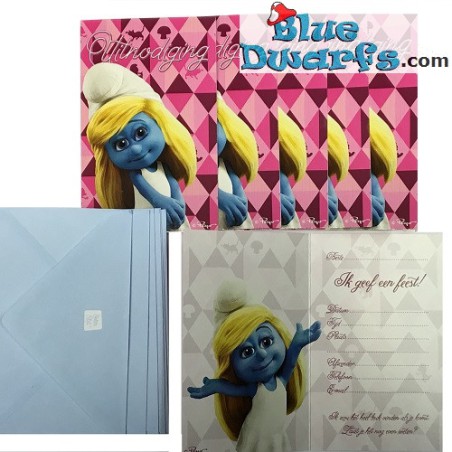 6 x invitation cards smurfs "Uitnodiging"