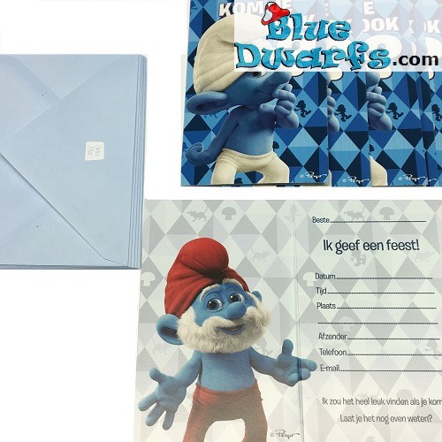 6 x invitation cards smurfs "Kom je ook"