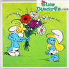 Impression sur toile: Schtroumpf avec bouquet de fleurs LIMITED (40cm x 40cm)