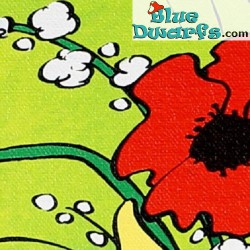 Canvas doek: Smurf met bloemen LIMITED (40cm x 40cm)