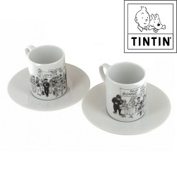 2x  Espresso Tassen mit Untertassen Tim und Struppi  (+/- 5x6cm)