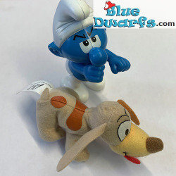 Plástico pitufo móvil - Pitufo gruñón y Puppy - Mc Donalds Happy Meal- 2002 - 10 cm