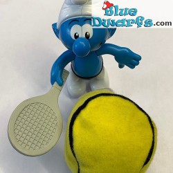 Tennissmurf Beweegbare smurf met tennisbal - - Mc Donalds Happy Meal - 2002 - 10 cm