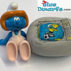 Plástico pitufo móvil - Sassette con la televisión - Mc Donalds Happy Meal- 2002 - 10 cm