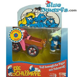Smurfette with car - Ideal - movable figurine in pink car - 1996