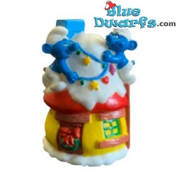 Smurf house Christmas style  - with snow on rooftop - Candytopper -   (BIP Holland, +/- 8cm)