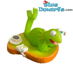 Kermit the frog - Bath toy / Squeaky toy - On a heart shaped lily pad with coffee and flower - 11cm