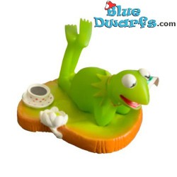 Kermit the frog - Bath toy / Squeaky toy - On a lily pad with coffee and flower - 11cm