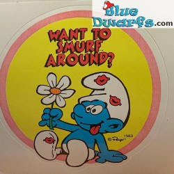 Smurfen sticker: Want to smurf around 1983 (+/- 6cm)