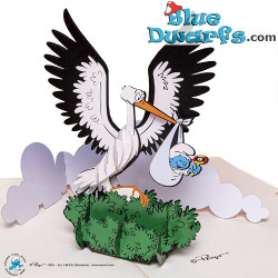 3D Pop Up Card - Bébé schtroumpf avec cigogne - 150 × 200 mm