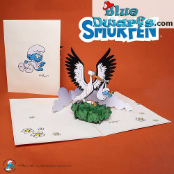 3D Pop up card - Pitufo bebé con cigüeña - 150 × 200 mm