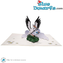 3D Pop Up card - Baby puffo con cicogna - 150 × 200 mm