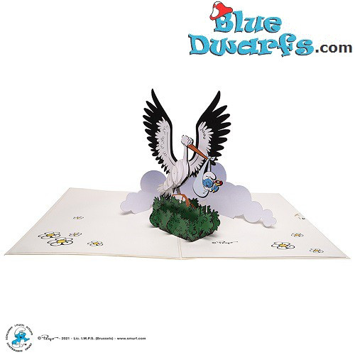 3D Pop Up Card - Bébé schtroumpf avec cigogne - 150 × 200 mm