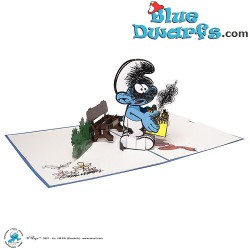 Pop Up Card: Jokey Smurf with with present (150 × 200 mm)