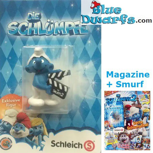 20710: Schtroumpf avec le Clap de cinéma ('smurfs 2' variante) + Magazine - Schleich - 5,5cm