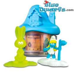 Blue Cottage Smurf - Smurfette and Bucky rabbit - Happy Meal - 2017 - 10 cm