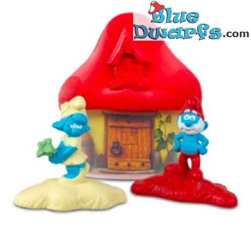 Rood Huisje van de smurfen - Grote Smurf en Smurfbloesem - Mc Donalds - Happy Meal - 2017 - 10 cm