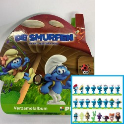 Verzamelalbum met 24 mini Smurfen - 2017 Plus Supermarkt - 3cm