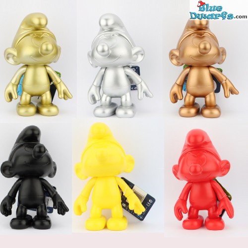 6x Plastic puffo mobile GIALLO  - Global Smurfday puffo -  (2019, +/- 20 cm)