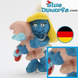 20192: Smurfette with baby  - W.Germany -  (baby: pink tail) - Schleich - 5,5cm