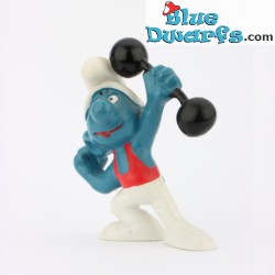 20020: Hefty Smurf with Dumbbell - Red outfit - Portugal - Schleich - 5,5cm