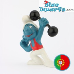 20020: Hefty Smurf with Dumbbell - Red outfit - Portugal - Schleich - 5,5cm