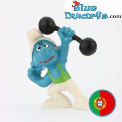 20020: Hefty Smurf with Dumbbell - Green outfit - Portugal - Schleich - 5,5cm