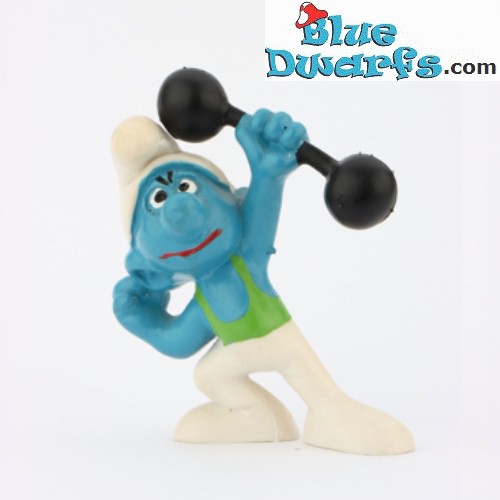 20020: Hefty Smurf with Dumbbell - Green outfit - Schleich - 5,5cm