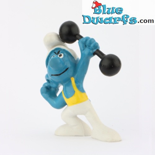 20020: Hefty Smurf with Dumbbell - Yellow outfit - Schleich - 5,5cm