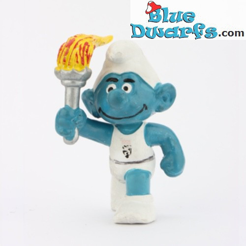 20030: Telethon Fakkeldrager Smurf  - Belgisch Olympisch logo -  - Schleich - 5,5cm