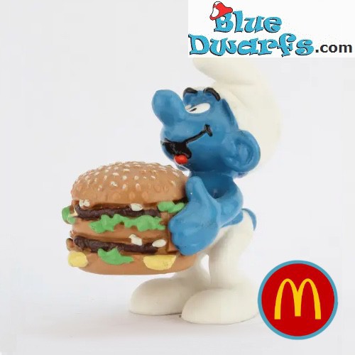 Smurfs Big Mac Smurf McDonalds Hamburger Vintage Figure Happy Meal Toy Figurine