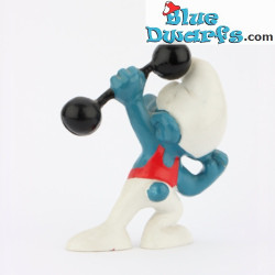 20020: Costaud Schtroumpf avec haltère - Tenue rouge VG - Schleich - 5,5cm