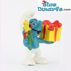 20040: Gift Smurf with present and flowers (Shiny paint version) - Schleich - 5,5cm