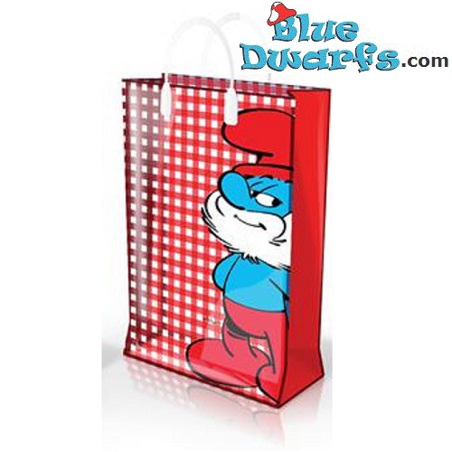Grote Smurf plastic tas (+/-31 x 12 x 40 cm)