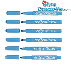 6 Smurfcolored feltpen waterbased (+/- 14 cm)