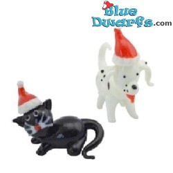 Glazen figuur: Hond & Kat - Kerstmis - (+/- 5 cm)