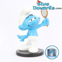 Puffo Vanitoso con specchio - Blue Resin 2024 - resina - serie 1 - statuea puffi - 11 cm