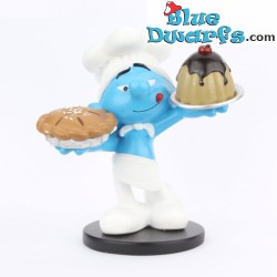 Puffo Golosone con crostata e torta - Blue Resin 2024 - resina - serie 1 - statuea puffi - 11 cm