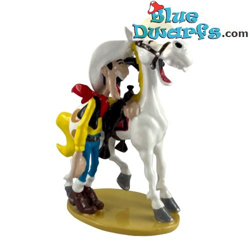 Lucky Luke riendo junto a Jolly Jumper – 9 cm – figura metálica Pixi – 2021