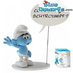 Schlumpf winkend - "Wie Schlumpft es? - Kunstharzfigur mit Sprechblase - Plastoy - 12cm